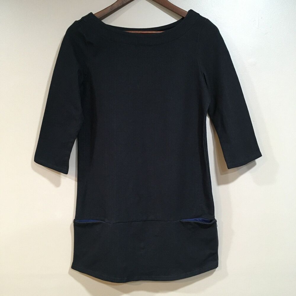 Thyme Boatneck Tunic Dress Women S Black Pocket Classic Lagom Minimalist Neutral
